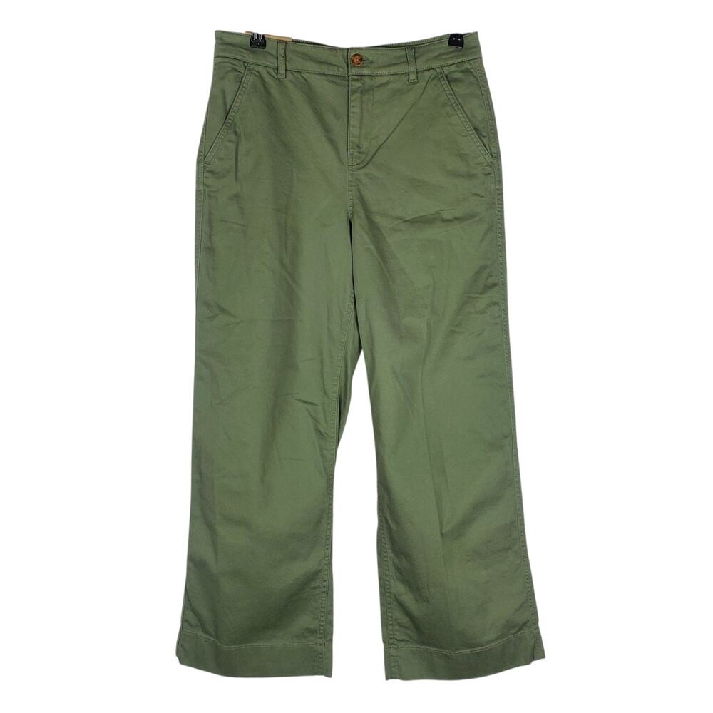 NEW LL Bean Comfort Stretch Wide-Leg Chino Pants Sz 8 Green Mid Rise 27.5" Insea